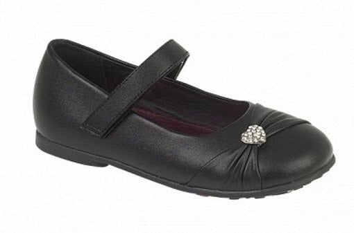 Black Mary Jane Shoes With Heart Diamonte