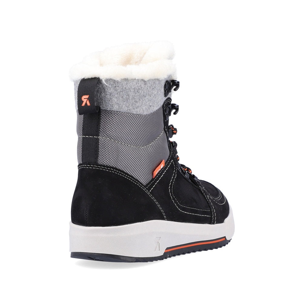Rieker Waterproof Black and Grey Lambs Wool Lined Boots