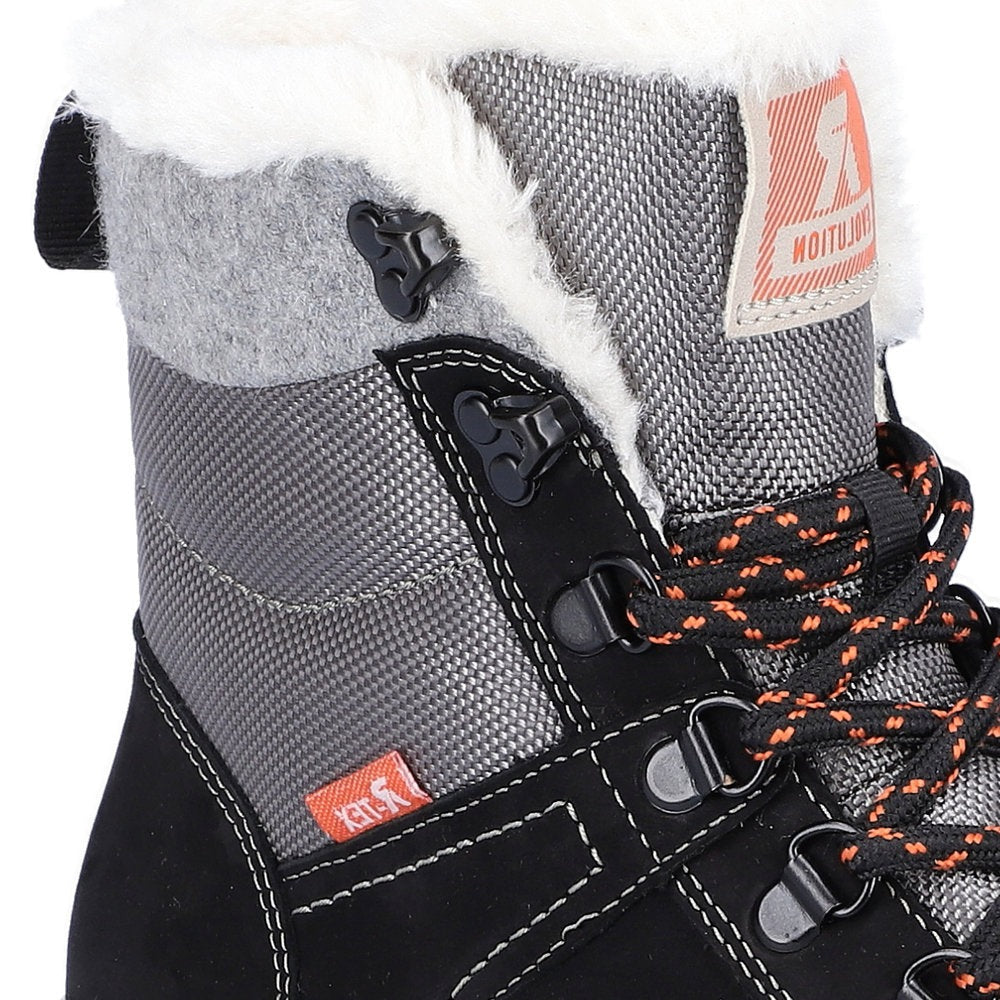 Rieker Black and Grey Lambs Wool Lined Boot