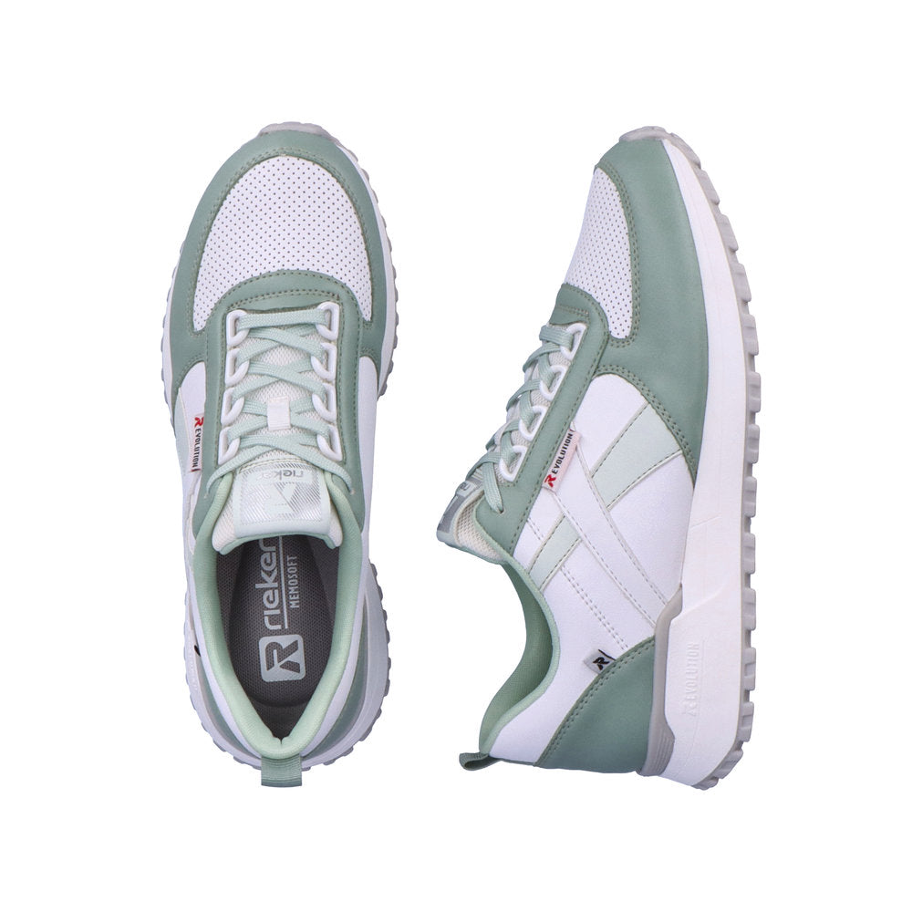 Rieker Revolution White and Mint Leather Trainers