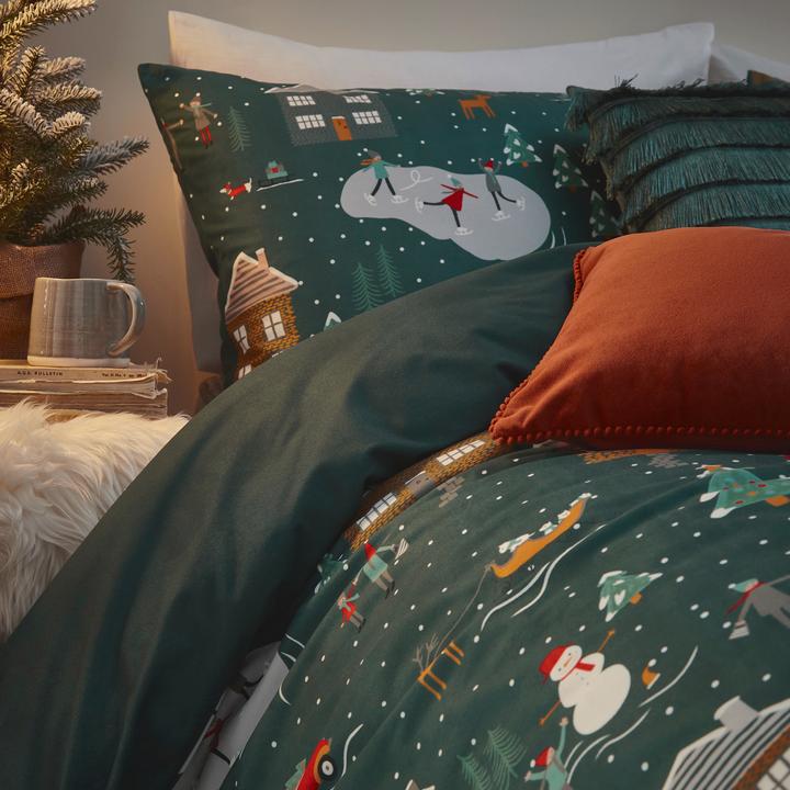 winter pines pyjama fleece duvet cover set pine green