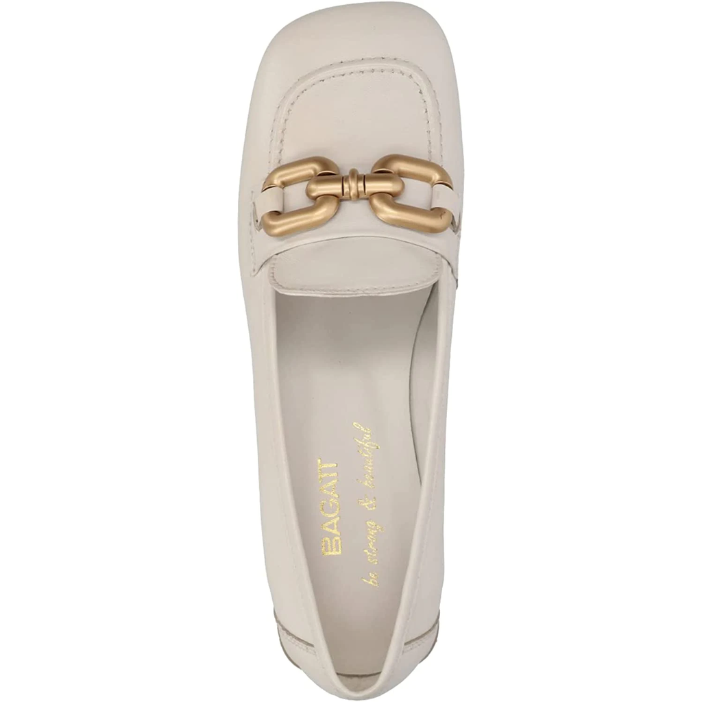 Bagatt 2000 White Leather Loafers with Gold Buckle Detail