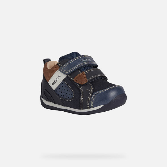 Navy And Light Brown Boy's breathable comfortable first-steps sneaker with an easy-to-match design.