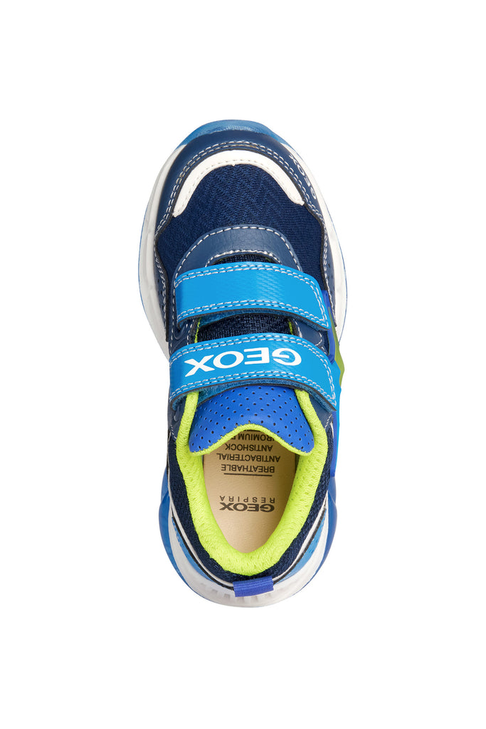 Geox J Spaziale Navy and Light Blue Light Up Trainers