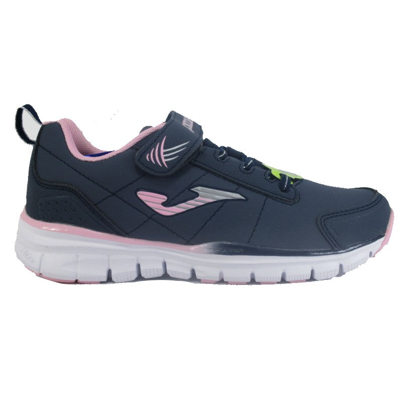 Girls navy joma runners with velcro strap and bungee laces