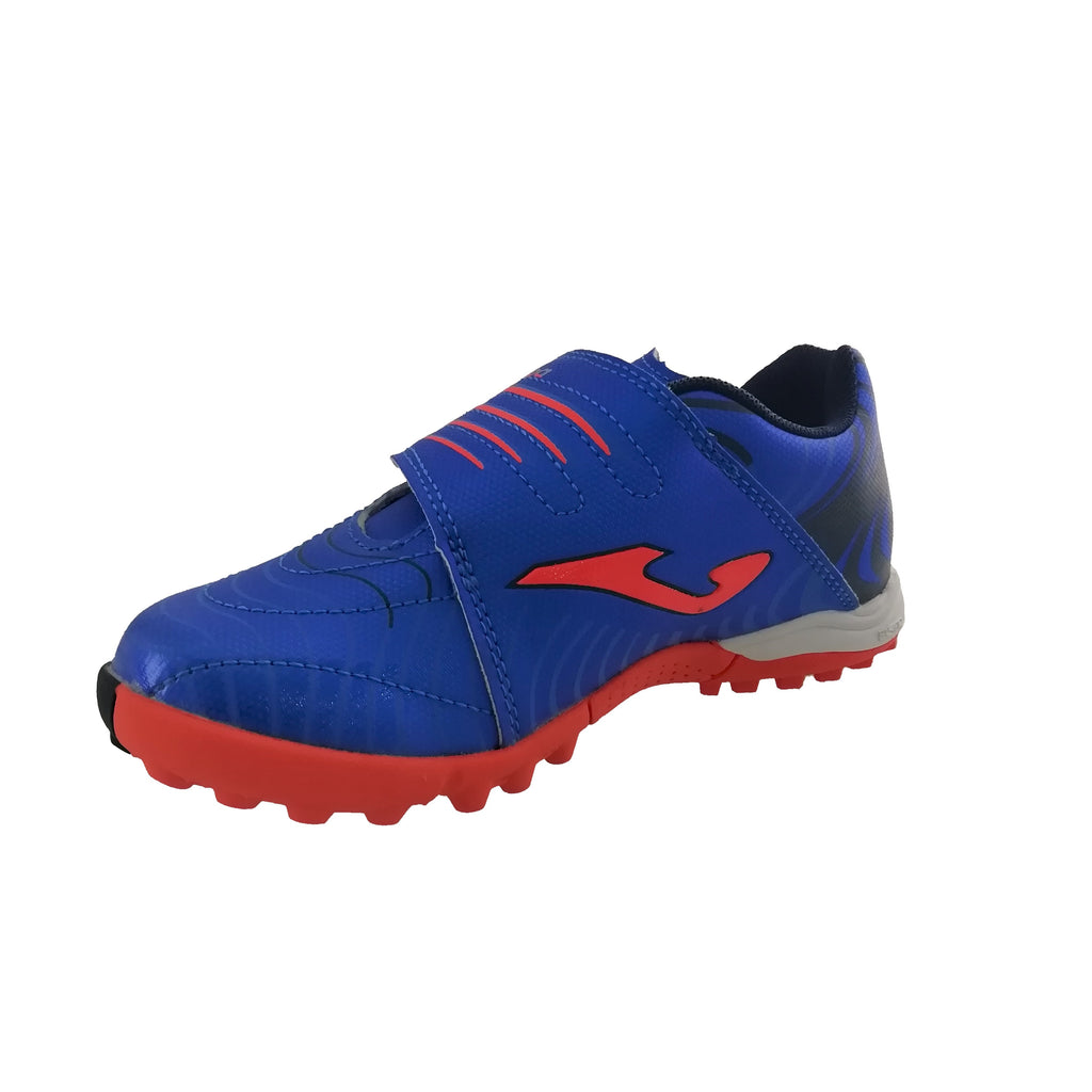 boy's Joma blue and neon orange astro turf runners with a large velcro strap