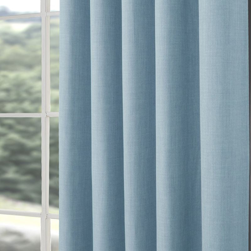 close up of light blue curtains
