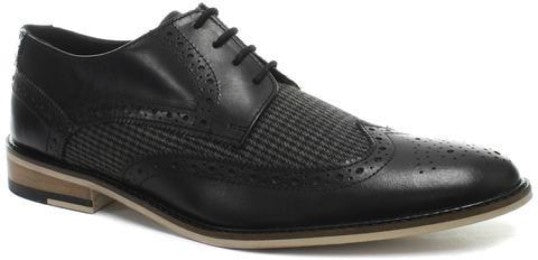 Black Leather Men's Shoes with Tweed Detail