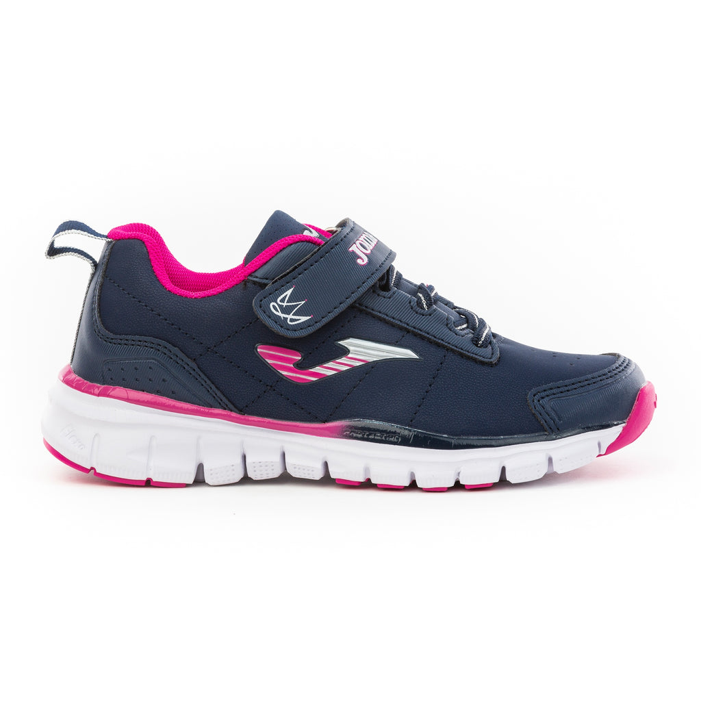 navy and pink runners with velcro strap and bungee lace