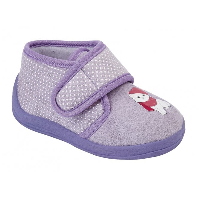 Purple slipper boot with cat detail