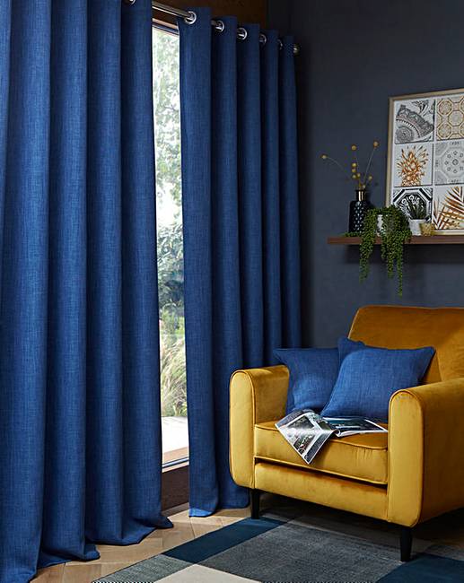 Hugo Navy Woven Blackout Ring Top Curtains