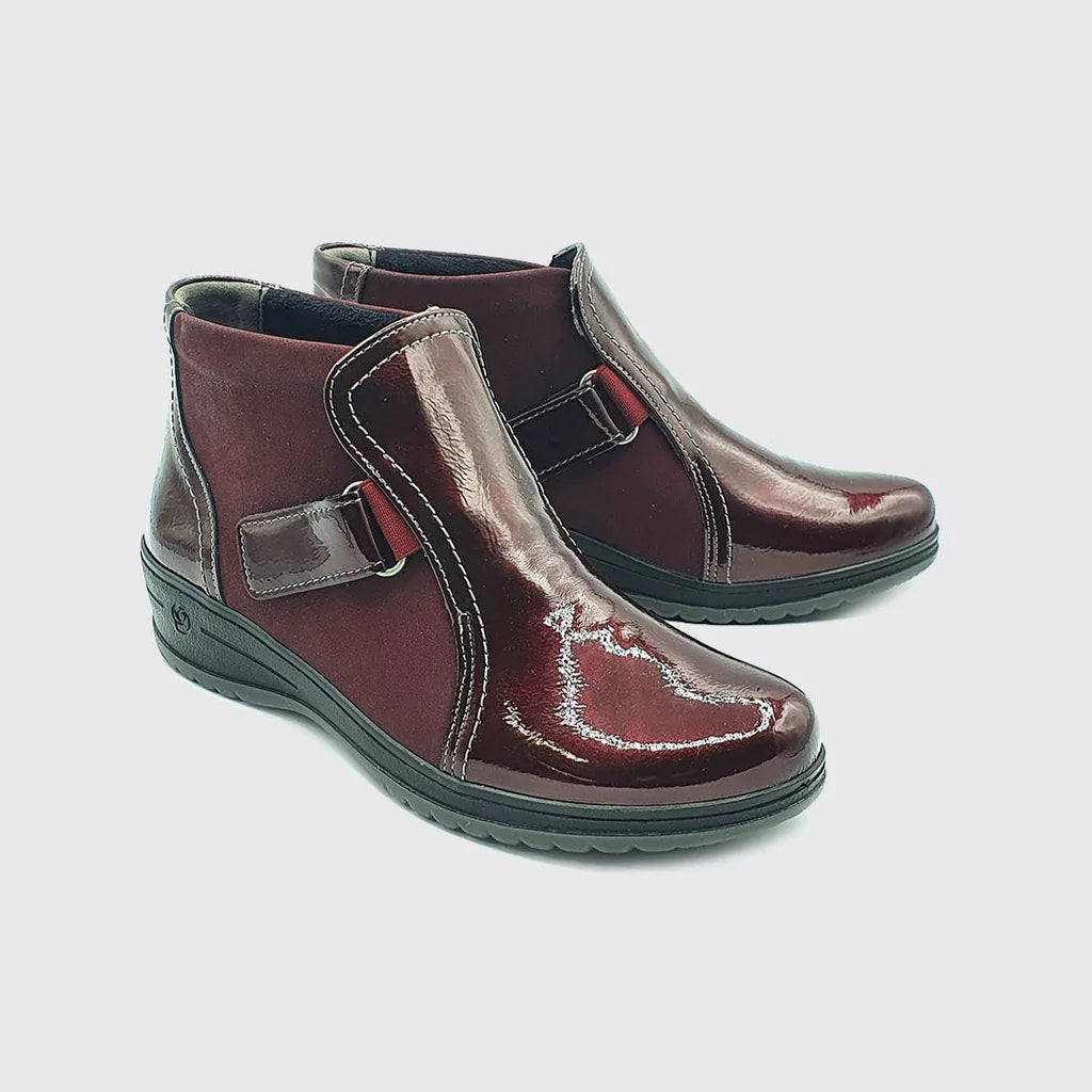 Suave Burgundy Patent Ankle Boots
